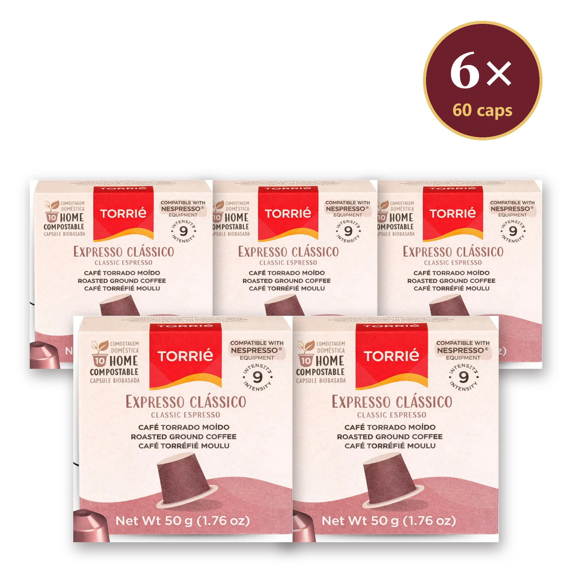 Torrié Expresso Clássico — pack de 6 caixas (60 cápsulas compostáveis Nespresso)