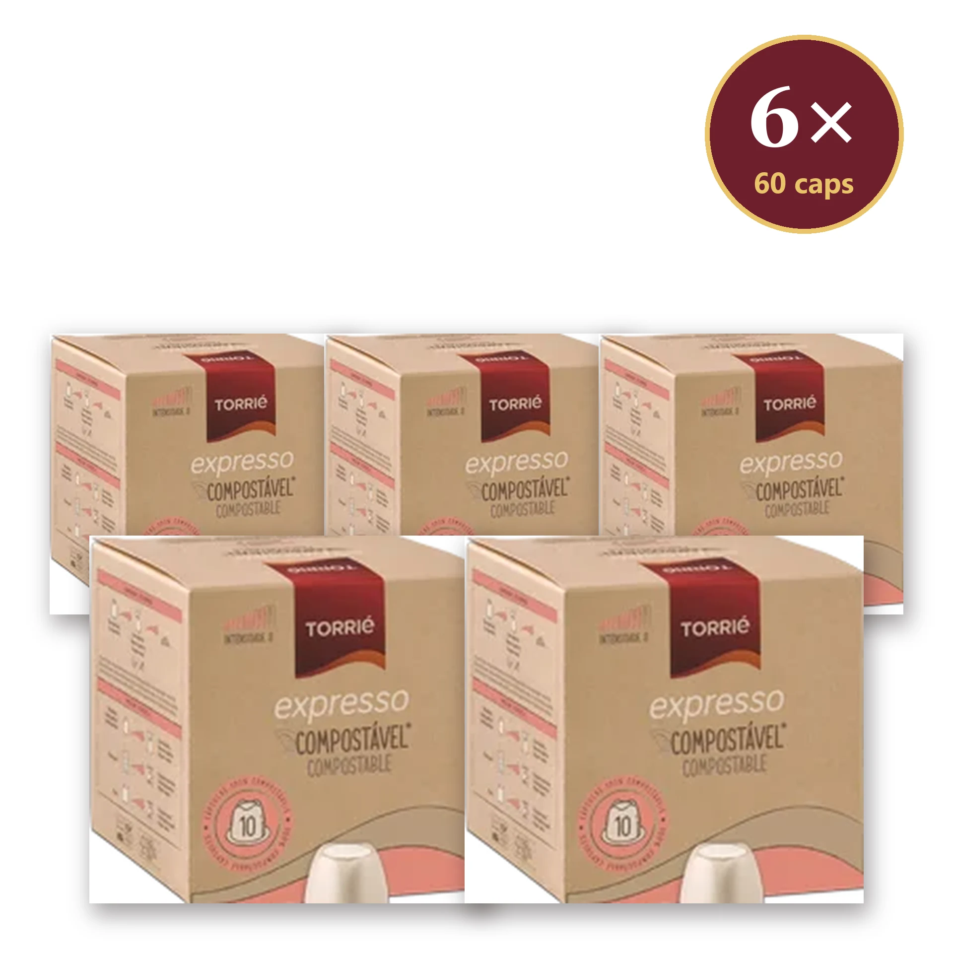 Torrié Espresso Compostable — pack de 6 cajas (60 cápsulas compostables Nespresso)