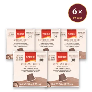 Torrié Expresso Forte — pack de 6 caixas (60 cápsulas compostáveis Nespresso)